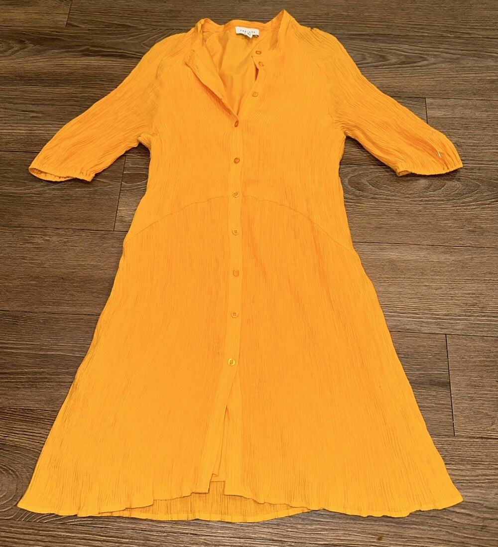 Topshop Summer Button Down Dress In Orange Womens Size US 8